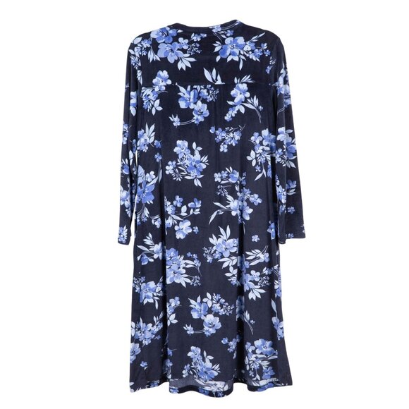 Aria Collection Fleece Nightgown M Womens Floral Navy Blue Long Sleeve Buttons - Picture 6 of 6